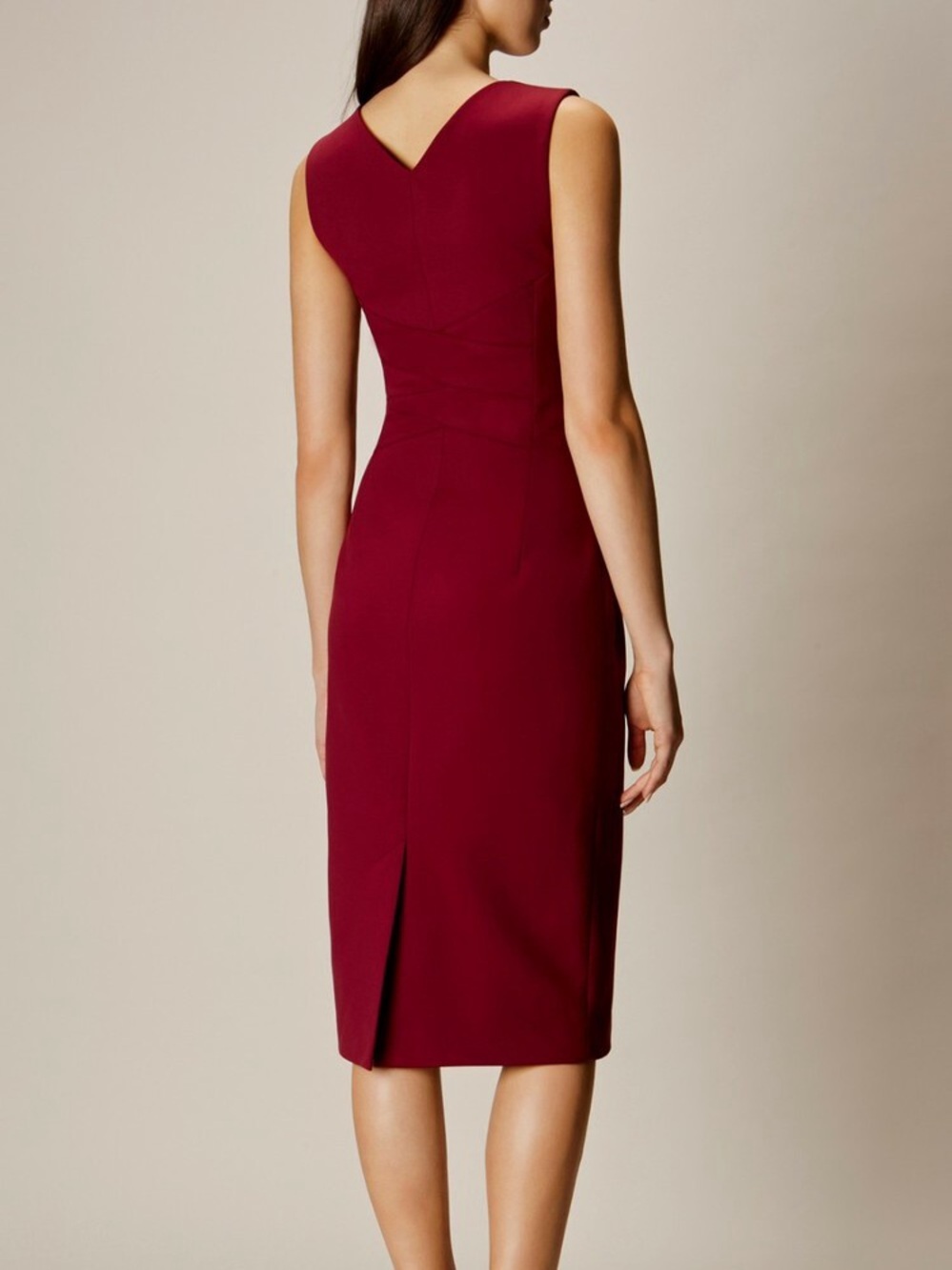 Karen Millen Dress Plum Sleeveless Midi Sheath Ponte Knit Tailored 10 - Picture 5 of 14